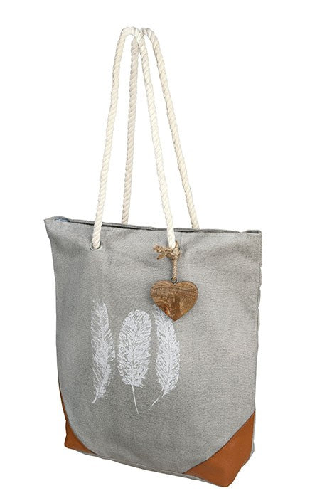 Tasche "Feder" grau/weiß/braun - Gilde Handwerk