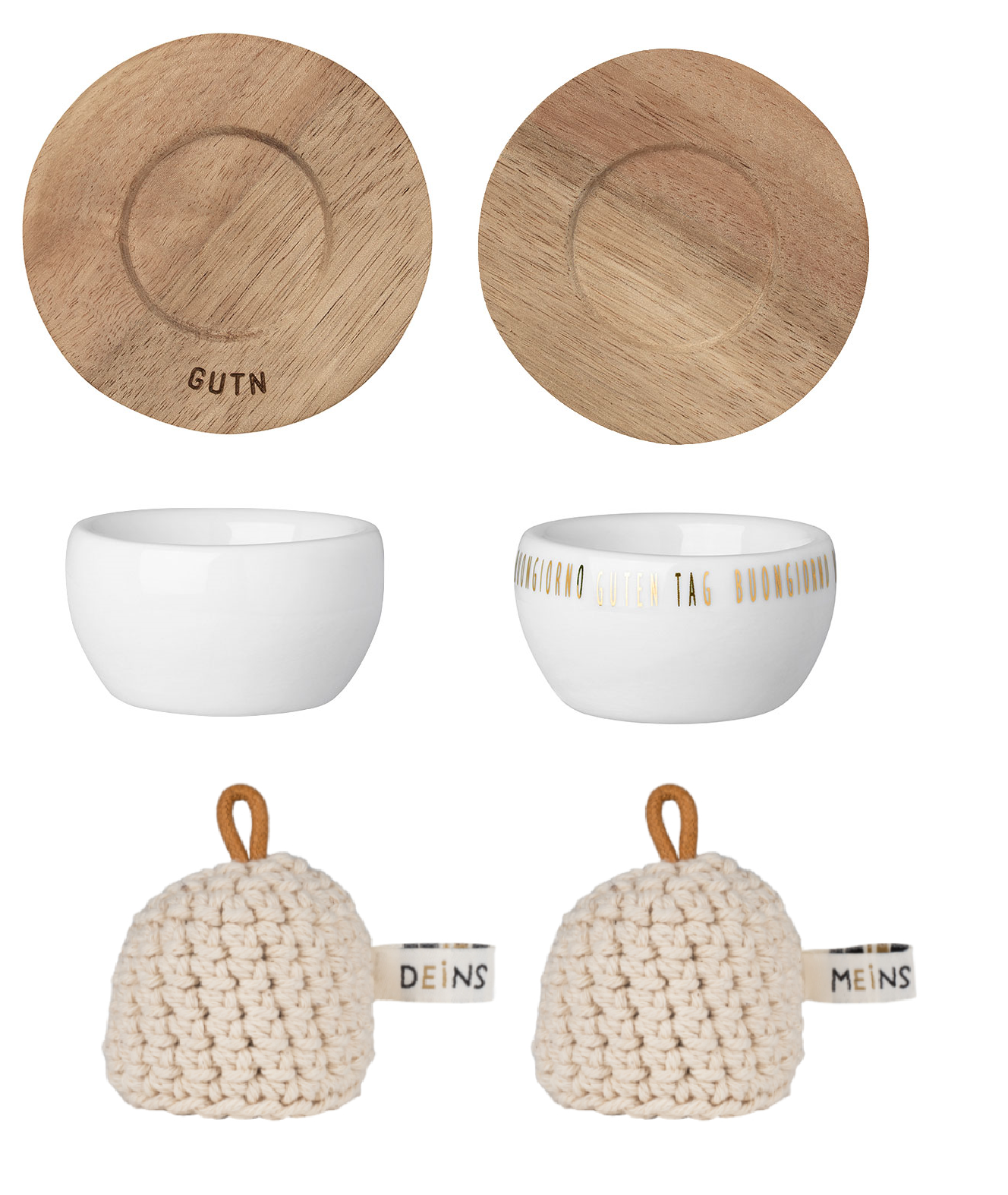 Eierbecher 2er-Set mit Unterteller und Mützen Porzellan - Räder Design..