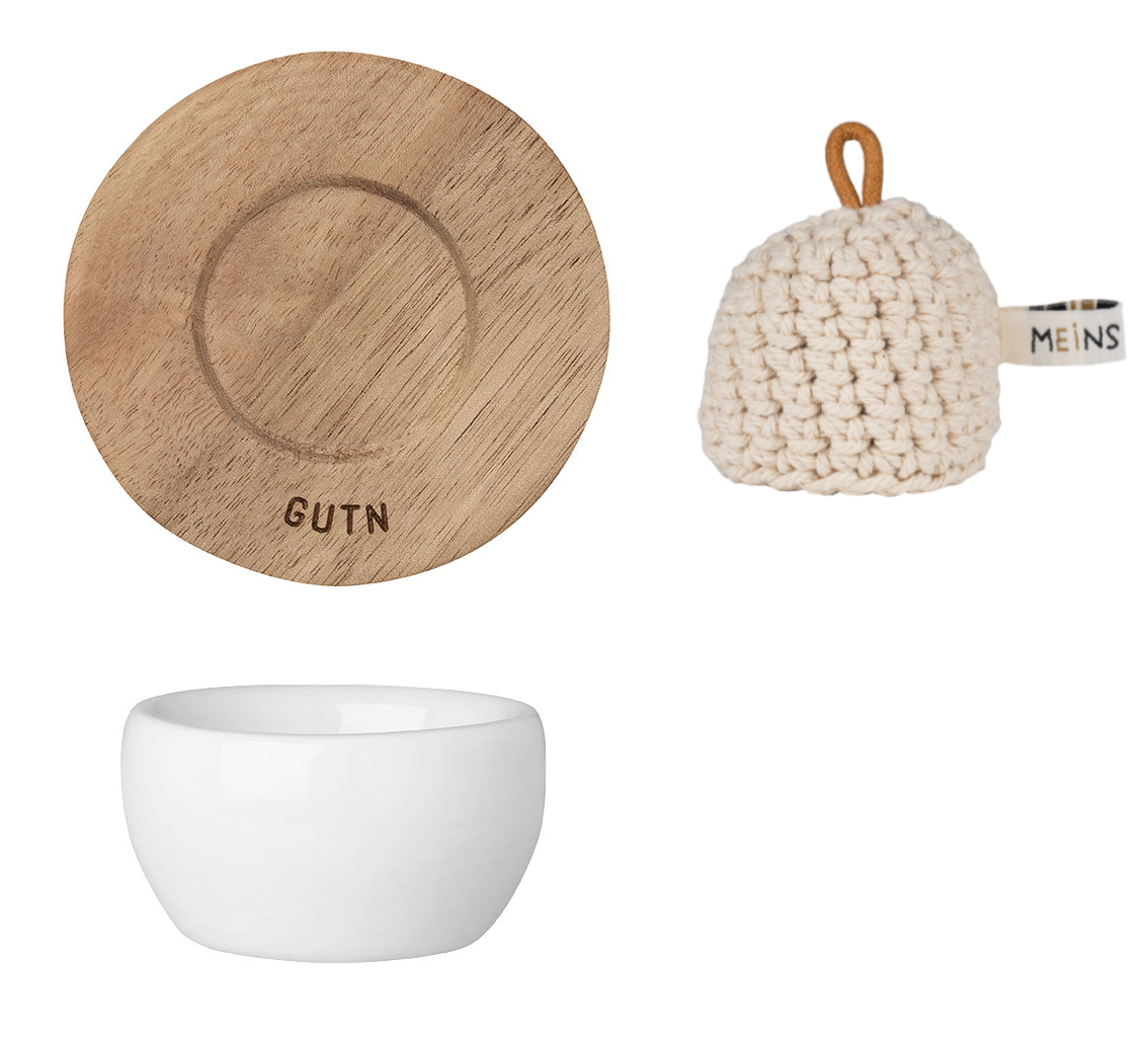 Eierbecher mit Untersetzer und Eierwärmer "gutn"- Räder Design
