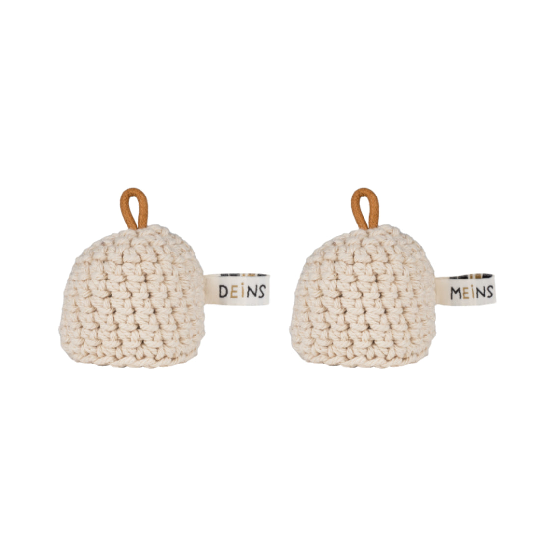 Eierbechermützen Eierwärmer 2er Set "Meins/Deins"- Räder Design