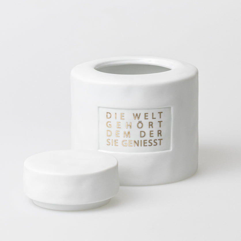 Porzellandose "Die Welt gehört dem der sie genießt" Ø 15 cm - Räder Design