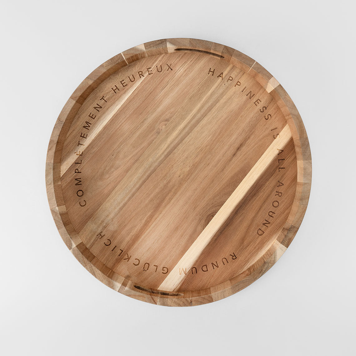 Holztablett "Rundum glücklich" Akazienholz Ø 40,5 - Räder Design