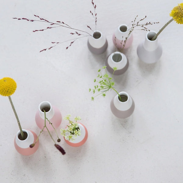 4er Set Mini Pastellvasen Grautöne Räder Design