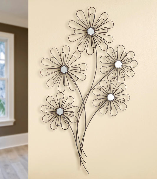 Wandrelief Wandbild "5 Blüten" Metall braun mit Spiegeln - Gilde Handwerk.