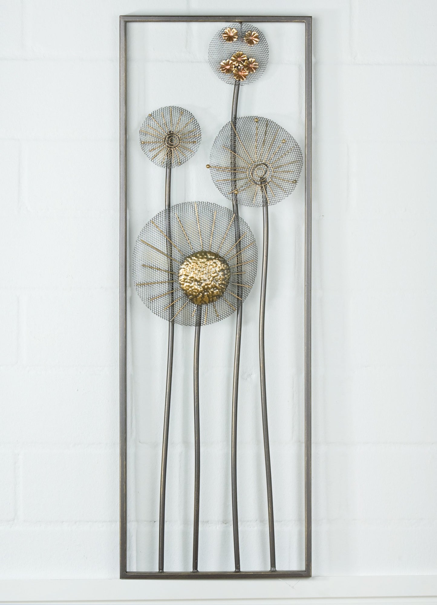 Wandrelief Wandbild Blumen antik silber/gold Metall - Gilde