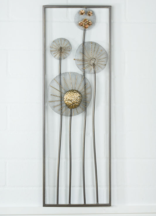 Wandrelief Wandbild Blumen antik silber/gold Metall - Gilde