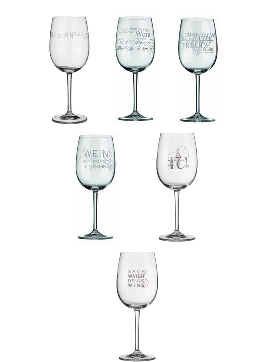 PET Weingläser 6er-Set mit verschiedenen Aufdrucken Poesie et Table. Räder