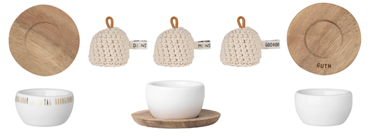 Eierbecher mit Unterteller 3er-Set unterschiedliche Motive und Mützen - Räder Design