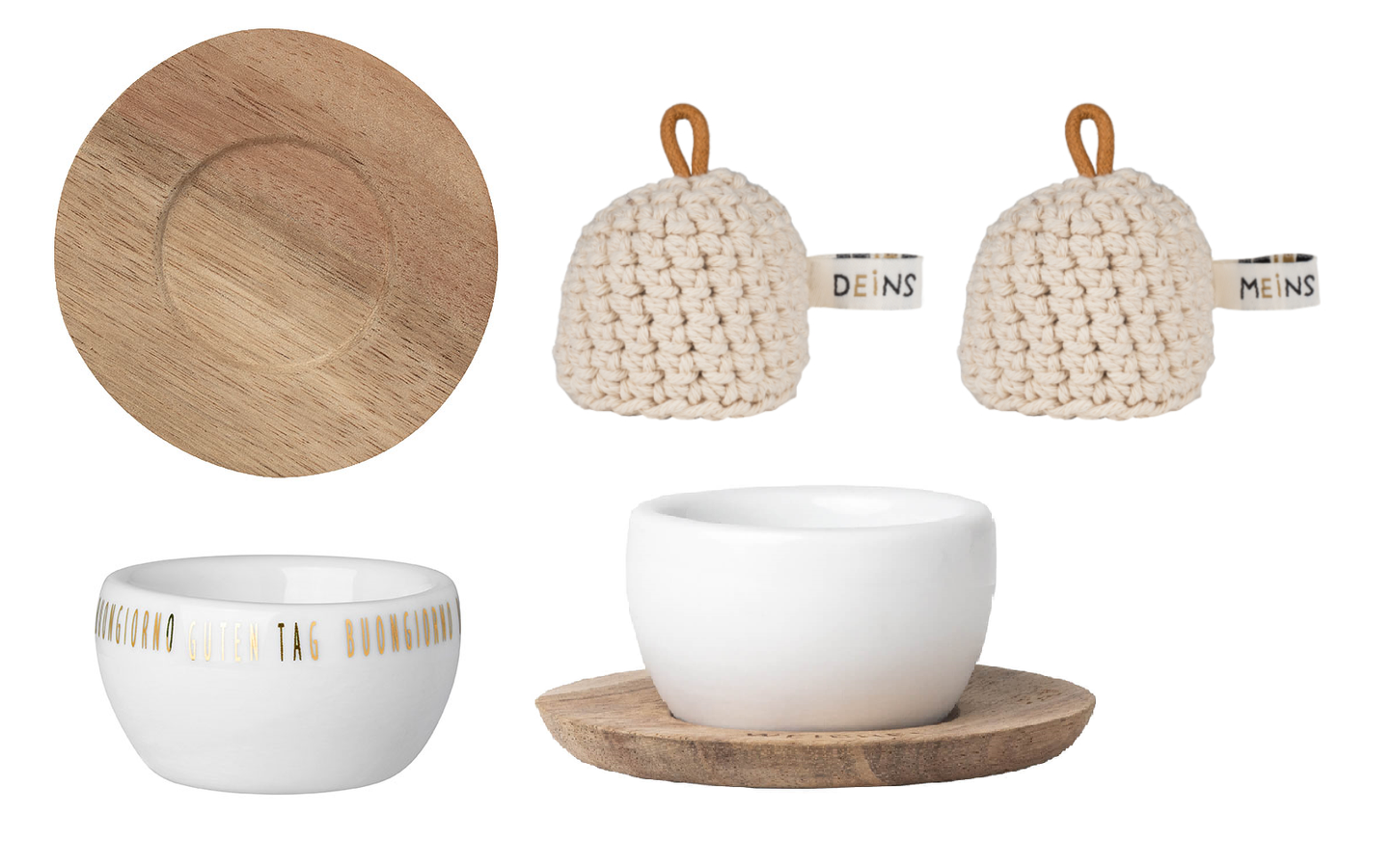Eierbecher mit Unterteller 2er-Set mit 2 Mützen - Räder Design