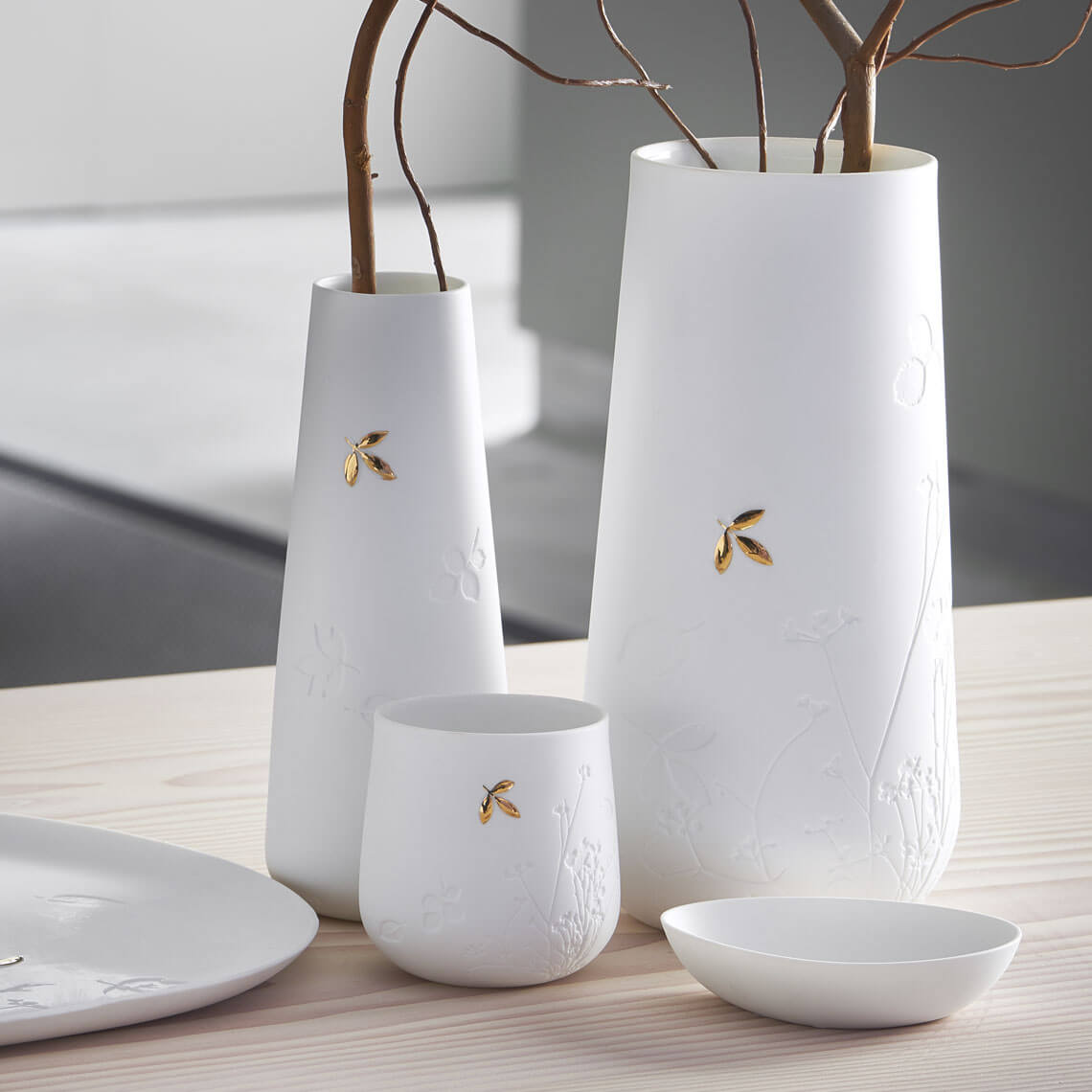 Vase klein Porzellangeschichten "Goldenes Blatt" - Räder Design