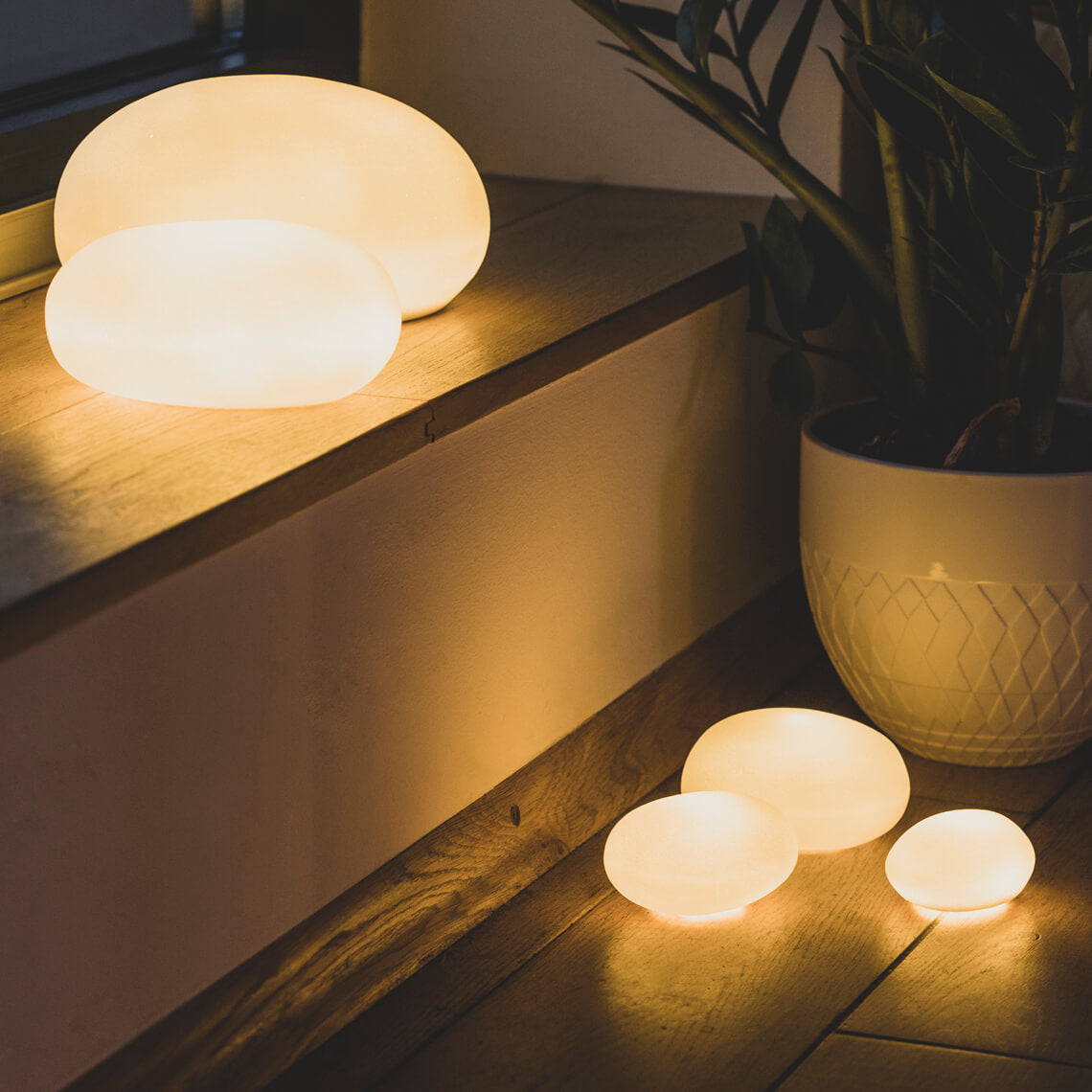 Deko Leuchten Porzellanleuchten  Kieselsteinleuchten 3er Set - Räder Design