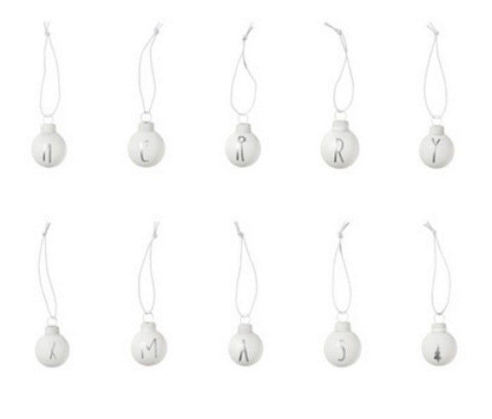 Mini Weihnachtskugeln klein "Merry X-mas" weiß mit Druck silber 10er Set