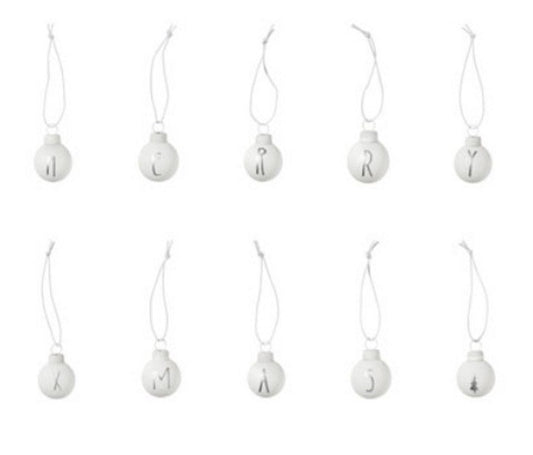 Mini Weihnachtskugeln klein "Merry X-mas" weiß mit Druck silber 10er Set