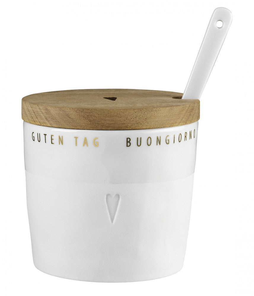 Zuckerdose Honigdose Porzellandose GUTEN TAG BUONGIORNO Räder