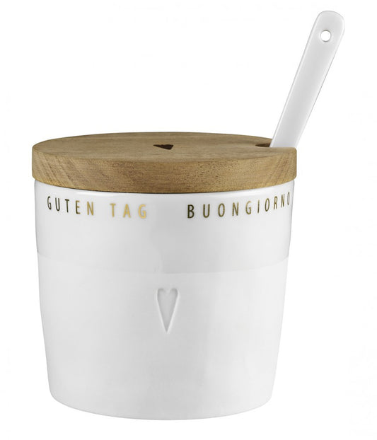 Zuckerdose Honigdose Porzellandose GUTEN TAG BUONGIORNO Räder