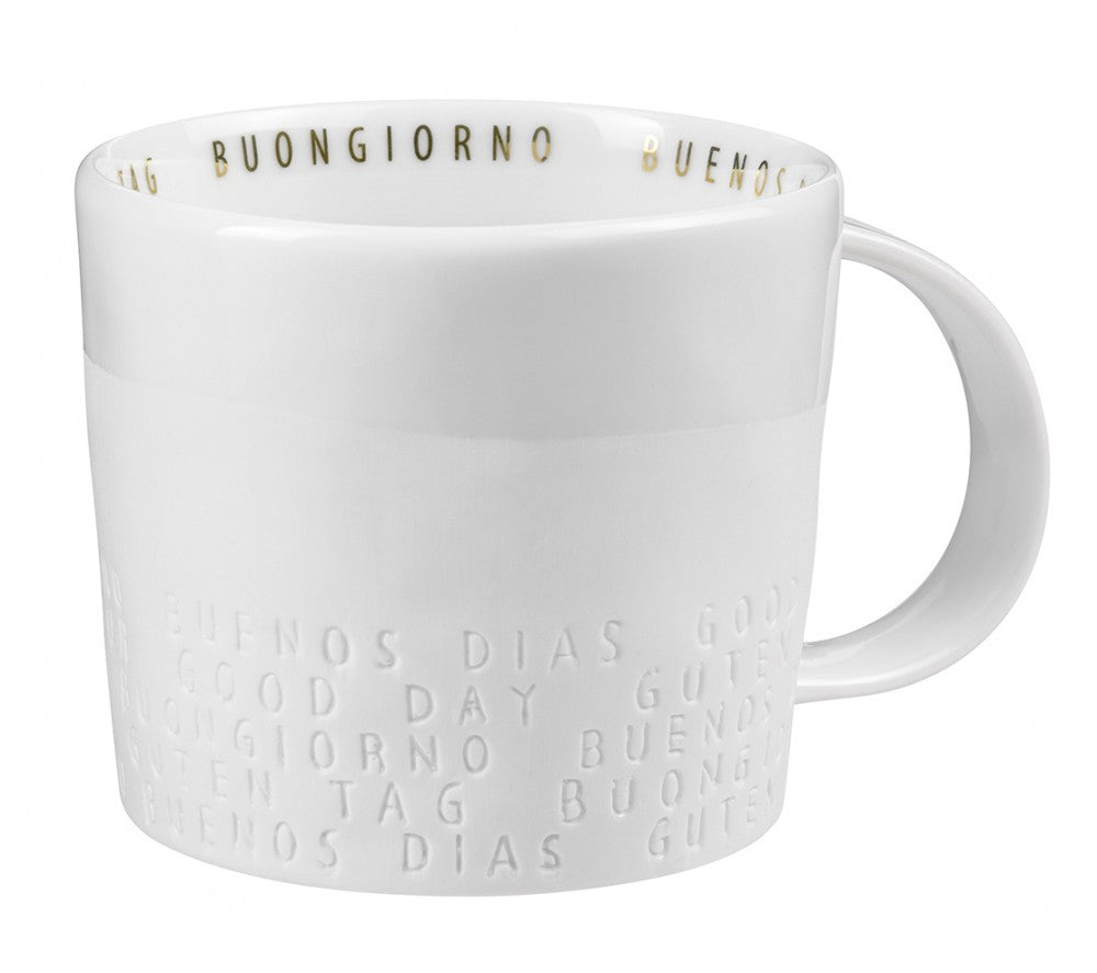 Breakfast Kaffeetasse Kaffeebecher "Guten Tag Buon giorno Buenos Dias" Räder