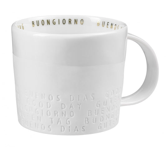 Breakfast Kaffeetasse Kaffeebecher "Guten Tag Buon giorno Buenos Dias" Räder