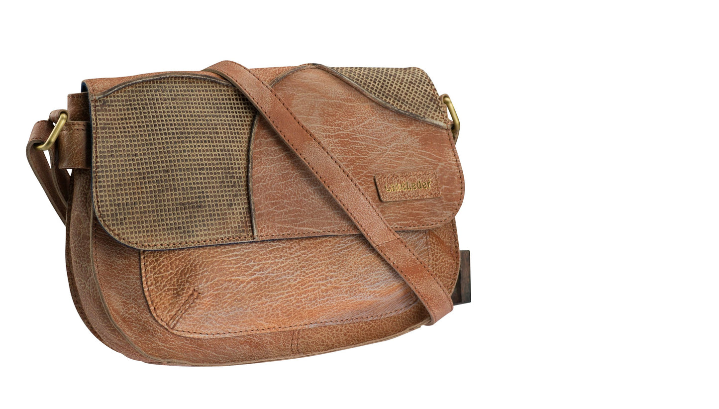 Saddelbag Leder Handtasche natur washed Patchwork LANDLEDER
