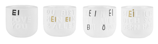 Eierbecher 4er-Set mit unterschiedlichen Motiven - Räder Design