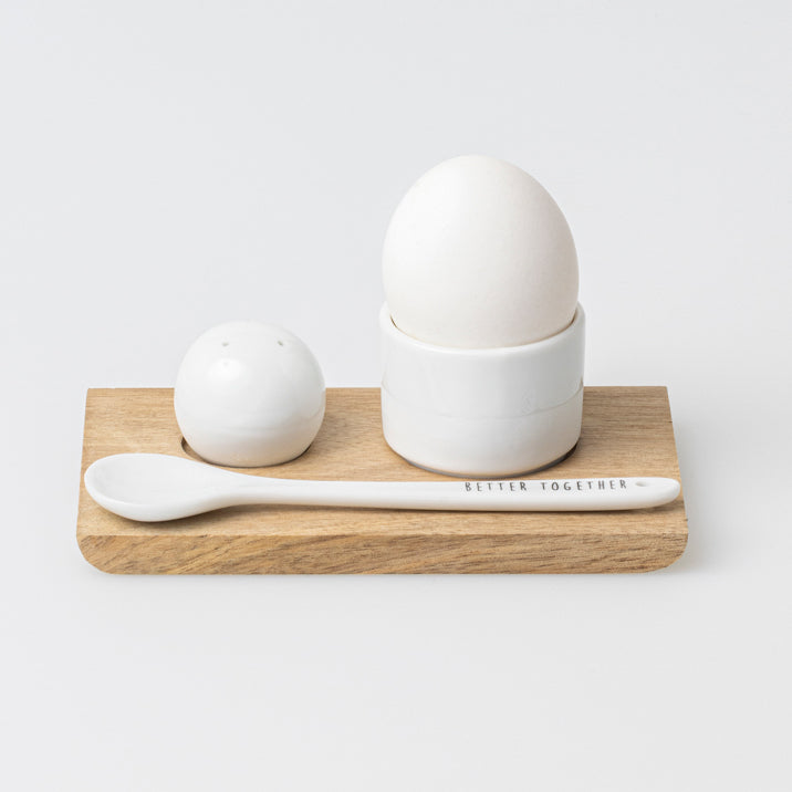 Eierbecherset "Better together" Akazienholz Porzellan - Räder Design