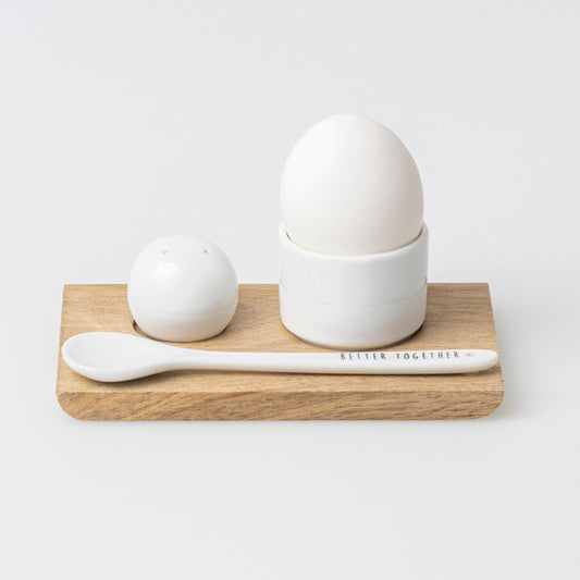 Eierbecherset "Better together" Akazienholz Porzellan - Räder Design