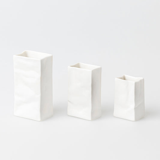 3er Set Porzellantüten "weiß" Papieroptik Blumenvasen - Räder Design