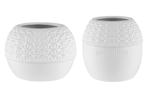 2er Set Strick Teelicht "klein+gemütlich" Schale Dose Kerzenhalter - Räder Design