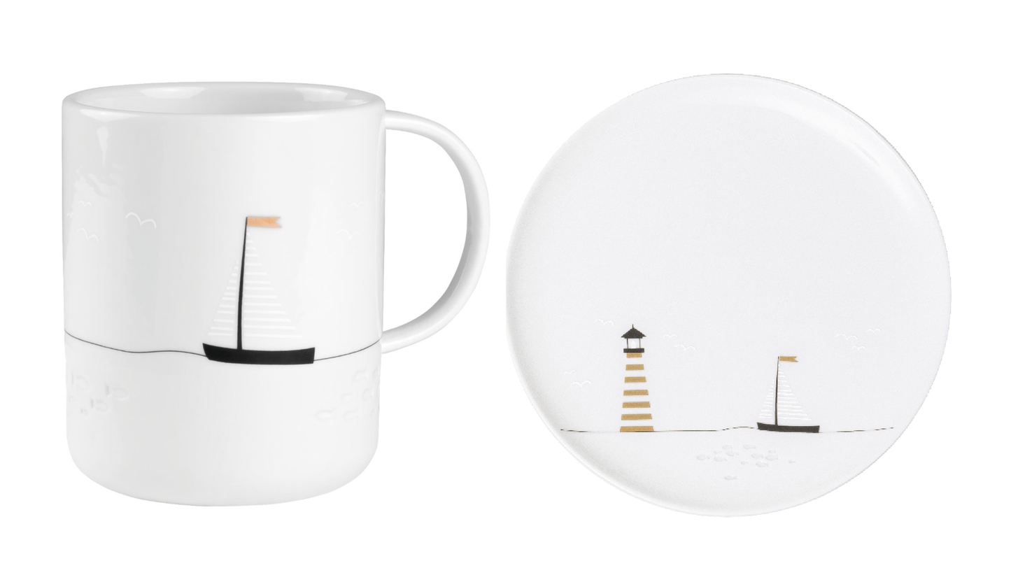 2er Set Geschenktasse und Teller "Segeln" - Räder Design