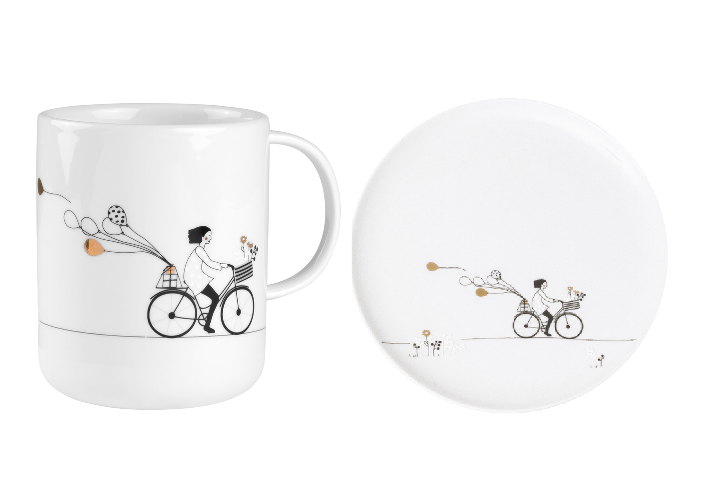 2er Set Geschenktasse und Teller "Radfahren" - Räder Design