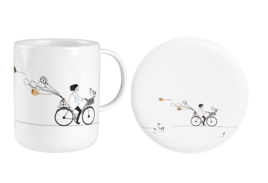 2er Set Geschenktasse und Teller "Radfahren" - Räder Design
