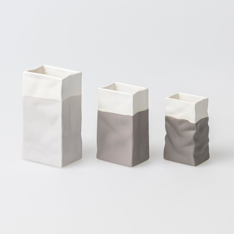 3er Set Porzellantüten "Naturtöne" Papieroptik Blumenvasen - Räder Design