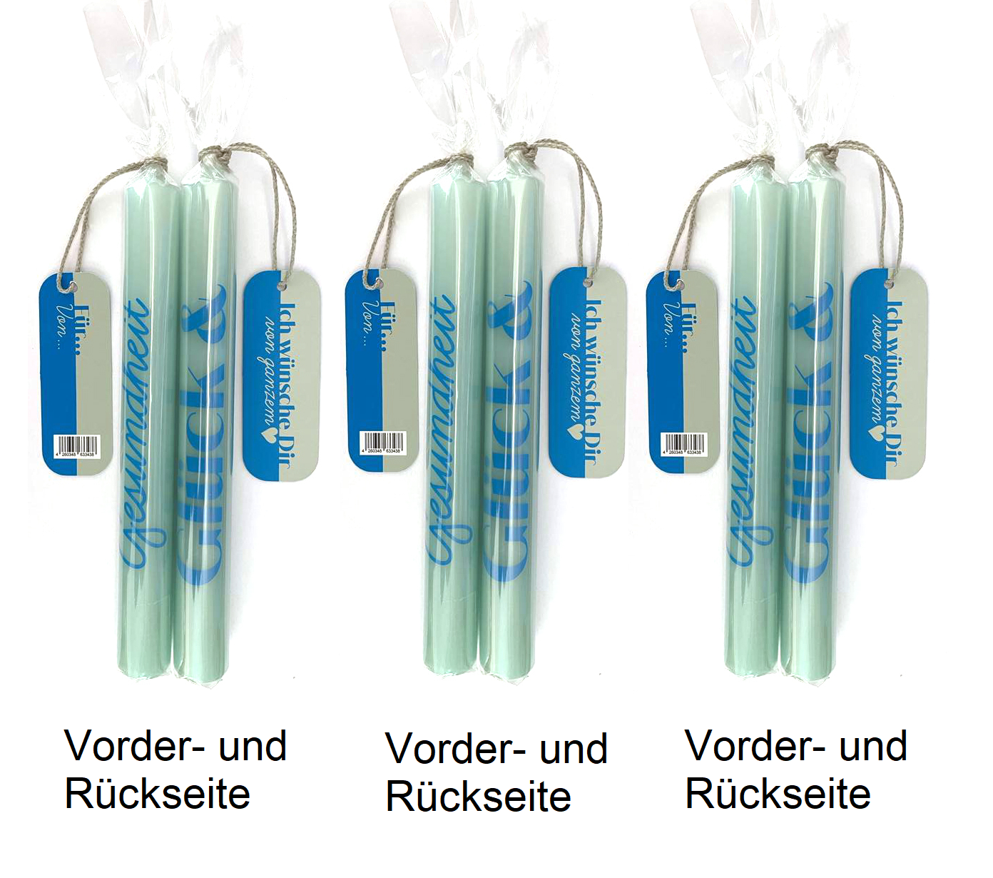 Wünschelicht 3er Set "Glück&Gesundheit" Stabkerzen - Bulla Design