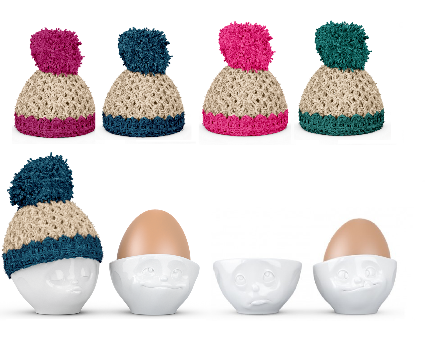 Eierbecher Porzellan 4er Set mit 4 Mützen - Fiftyeight Products