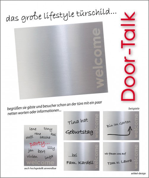 DOOR TALK Türschild Edelstahl selbstklebend, WELCOME, beschriftbar