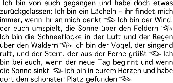 Wortlichtkerze Sinntexte TRAUER - ICH BIN VON EUCH GEGANGEN Bulla Design