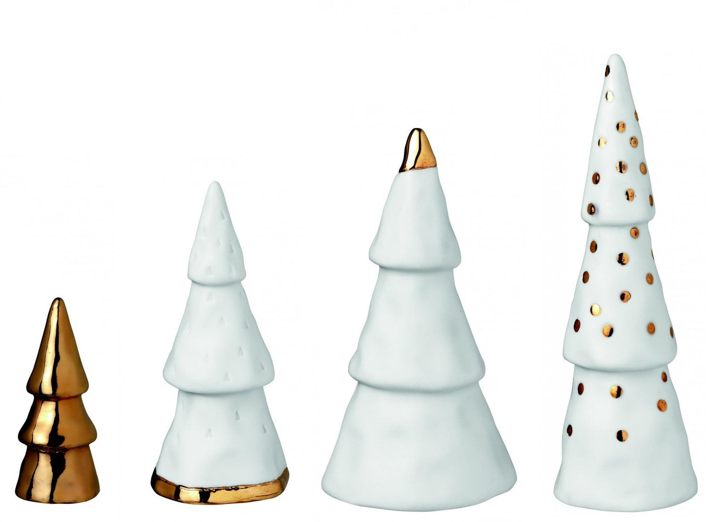 Weihnachtsdeko 4er Set Porzellan Tannen Weihnachtswald gold silber Räder Design