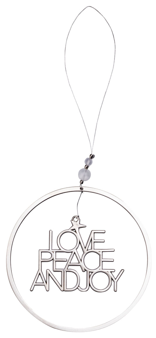 Raum- und Fensterschmuck "Love Peace Joy" Metallrahmen rund Silber - Räder Design