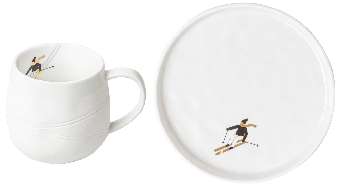 2er Set Geschenktasse und Teller "Ski fahren" - Räder Design