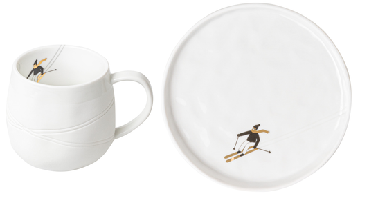 2er Set Geschenktasse und Teller "Ski fahren" - Räder Design
