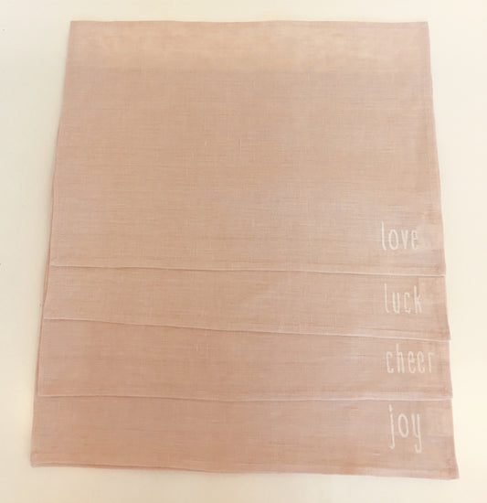 4er Tischset Leinen Aufschrift "love-joy-luck-cheer" rosé - Giardino Segreto