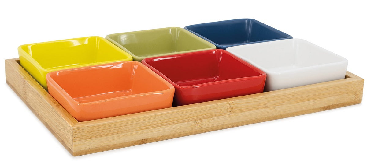Schalenset 7 tlg. Holztablett Porzellanschalen Remember
