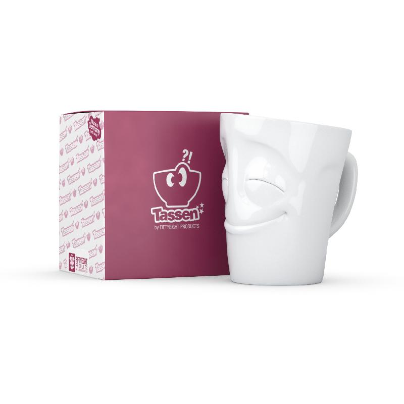 TV TASSE Henkeltasse "vergnügt" Porzellan weiß - Fiftyeight Products