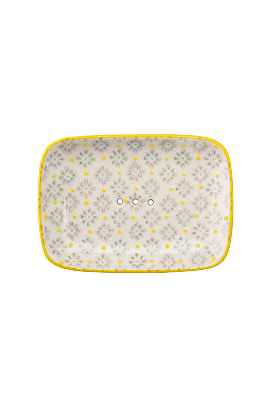 Tranquillo Seifenschale Traditional – Gelb / Weiß, 13,5 × 9,5 × 2 cm
