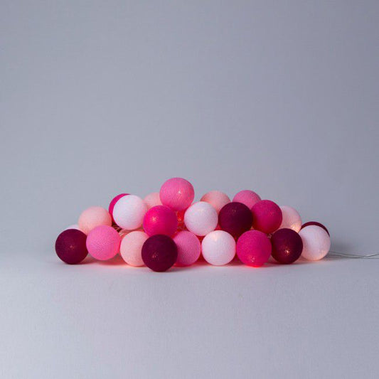 LED-Lichterkette Textil-Ball-Girlande PINK-1 10 Kugeln Cotton Ball Lights