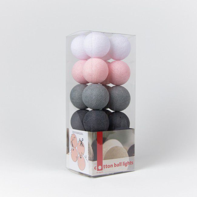 LED-Lichterkette pink-grey-cb 10, 20, 35 oder 50 Kugeln - Cotton Ball Lights