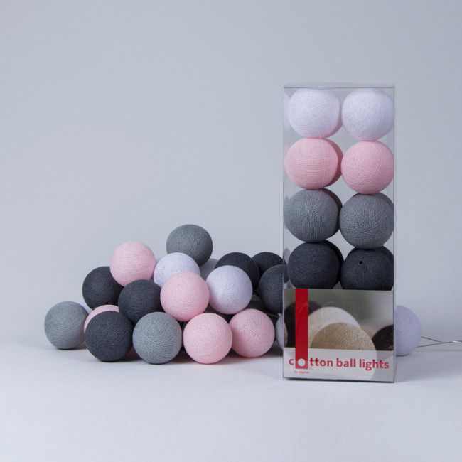 LED-Lichterkette pink-grey-cb 10, 20, 35 oder 50 Kugeln - Cotton Ball Lights