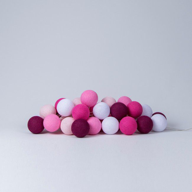 LED-Lichterkette Textil-Ball-Girlande PINK-1 10 Kugeln Cotton Ball Lights