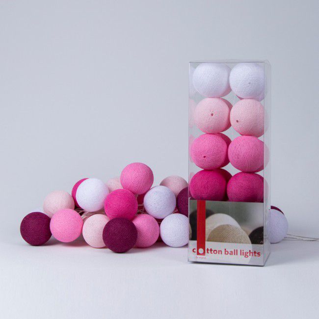 LED-Lichterkette Textil-Ball-Girlande PINK-1 10 Kugeln Cotton Ball Lights